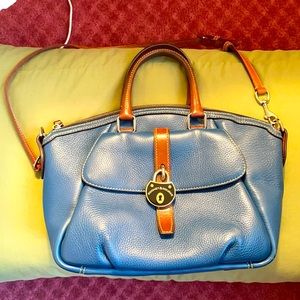 Dooney & Bourke blue purse with brown straps